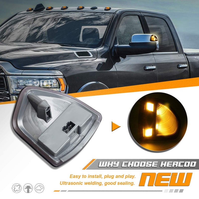 HERCOO LED Side Mirror Turn Signal Light Left and Right Lamps Smoked Cover Lens for 68302828AA 68302829AA Compatible with 2010-2018 Dodge Ram 1500 2500 3500 4500 5500, Pack of 2 - Image 2
